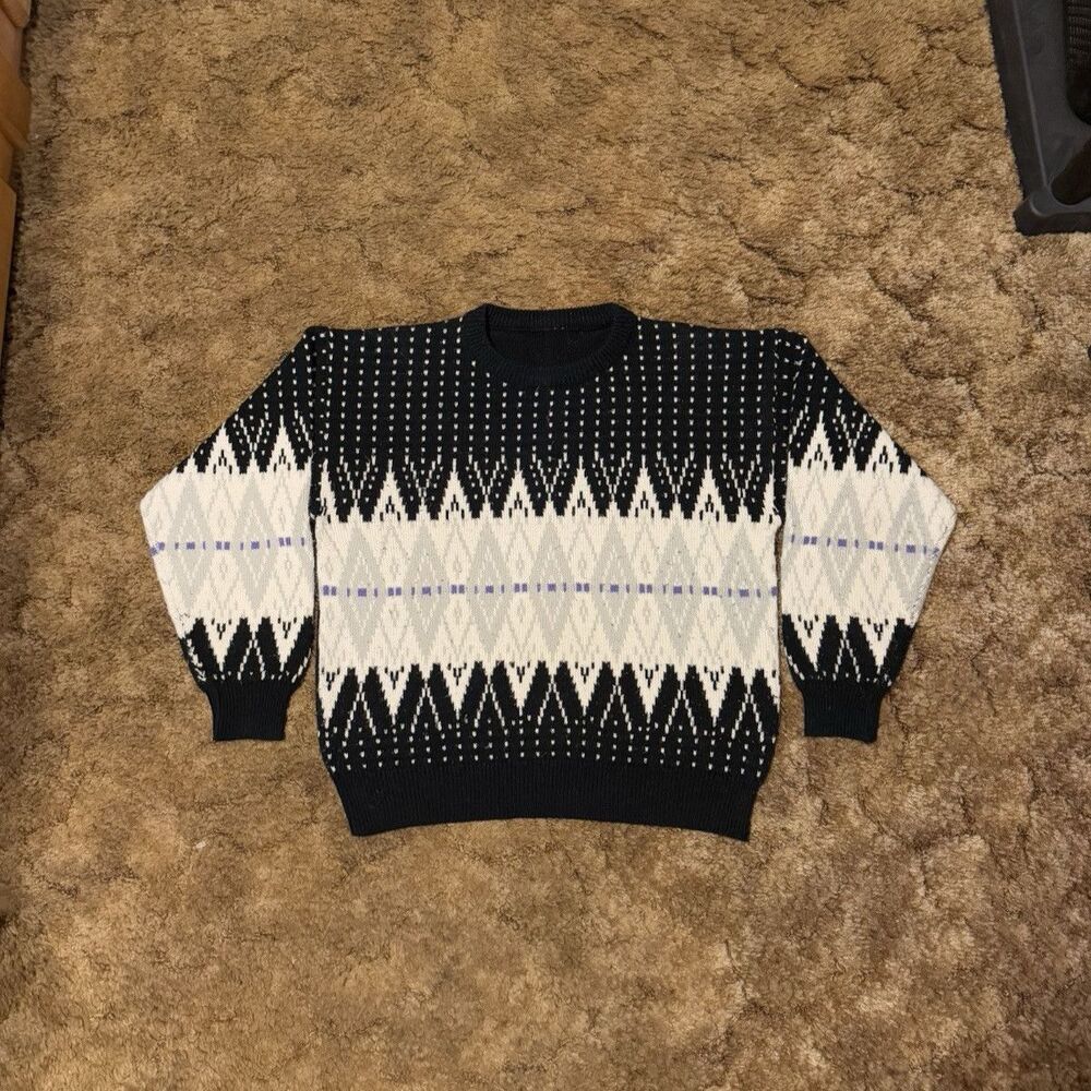 Vintage Geometric Fair Isle Knit Sweater Grandpa Crewneck Medium